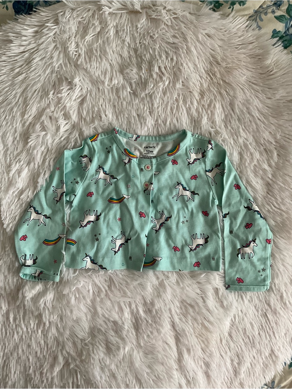 Carter's Mint Green Unicorn & Rainbow Button-Front Pajama Top